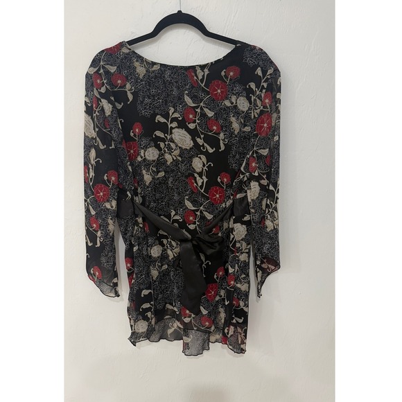 Vintage Tamara H. Floral Chiffon Wrap Blouse Black Red Plus Size 2X 20315-S0623 - Picture 6 of 8